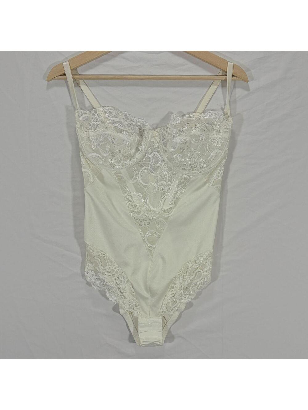 White Bodysuit Lingerie Floral Lace Paneling Underwire Boning Adjustable Straps